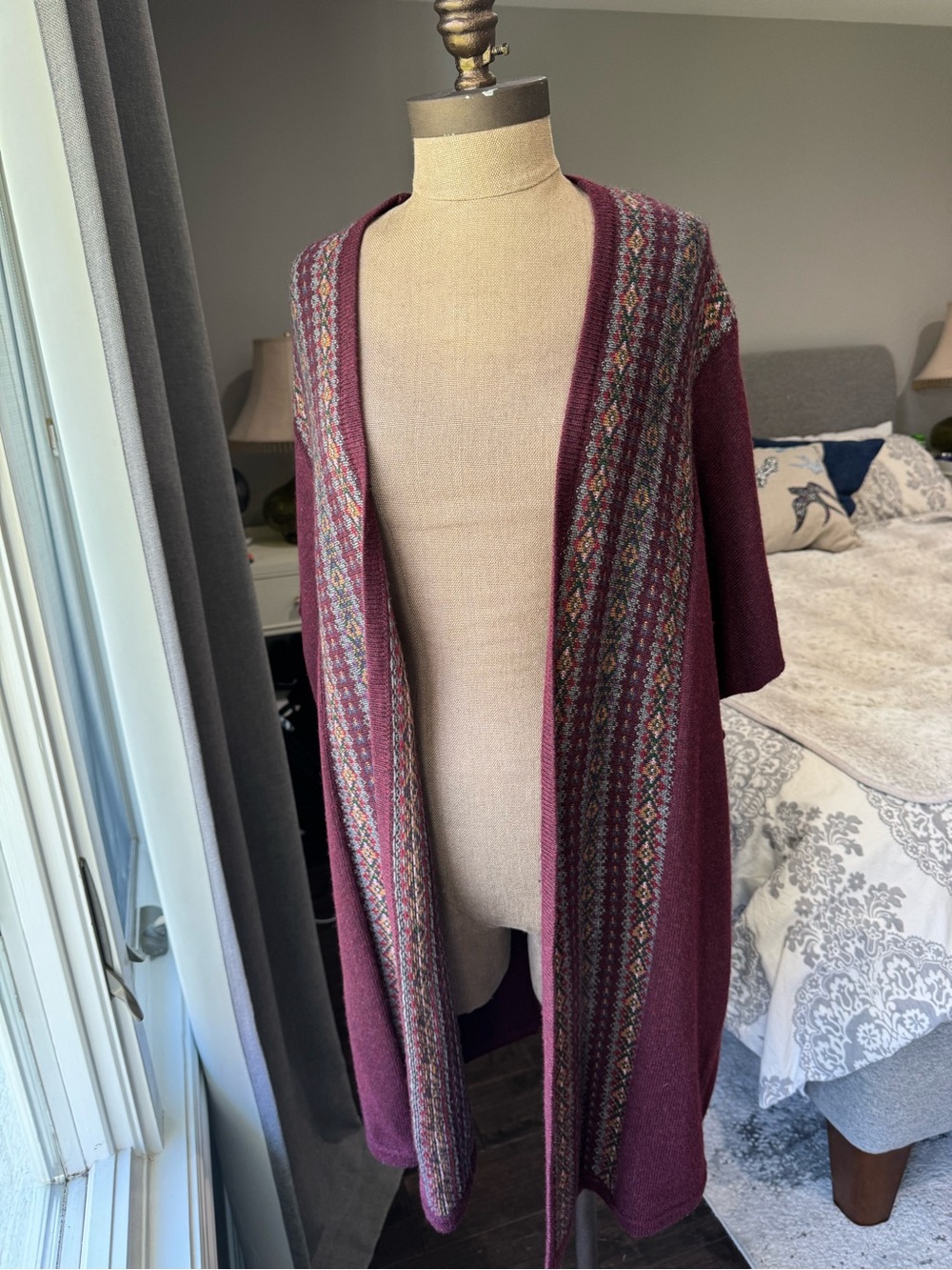 LRL Ralph Lauren Southwest Open Front Maroon Knit Cardigan